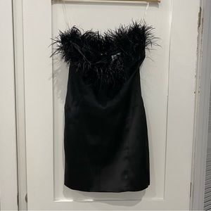 HOUSE OF CB Mistress Rocks Black Fur Trim Bodycon Dress